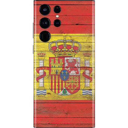 Spain Flag Dark Wood Galaxy S22 Ultra Skin
